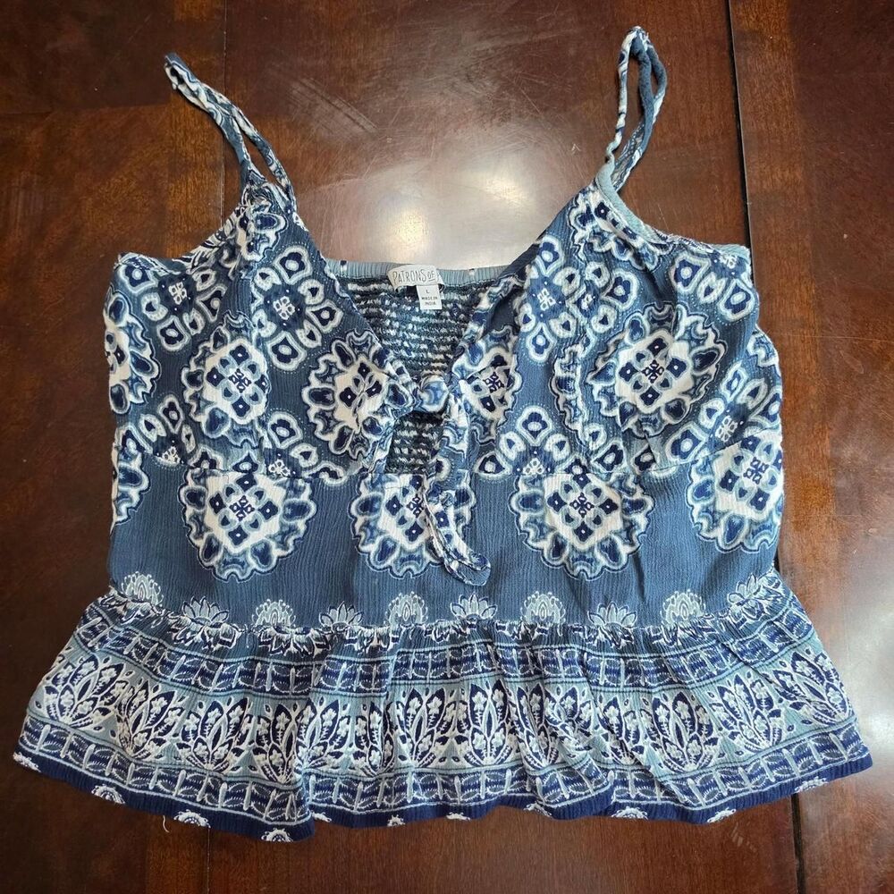 Patrons of Peace Navy and White Paisley Tank Top